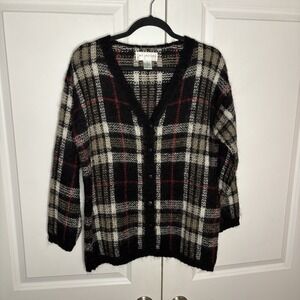 Vintage Jay Jacobs Cardigan Womens S Mohair Plaid V-neck Granny Cabin Cozy
